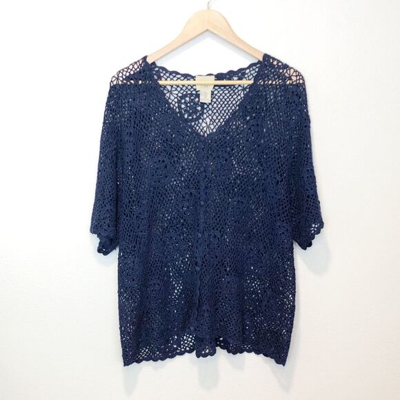 Vintage Teddi Crochet Open Knit Cardigan Short Sleeve Cottagecore Boho - Picture 2 of 10